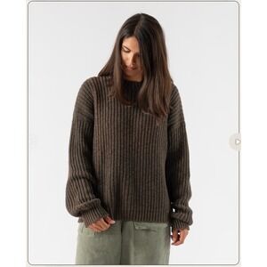 NWT It Is Well L.A. Chunky Knit Pullover Sweater Dark Olive Sz L Minimalist Cozy